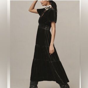 Anthropologie Black Velvet Maxi Dress Size XS